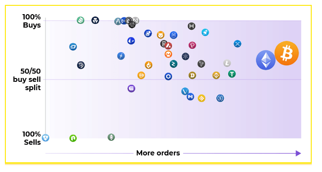 Screenshot of buy and sell distribution of crypto coins.