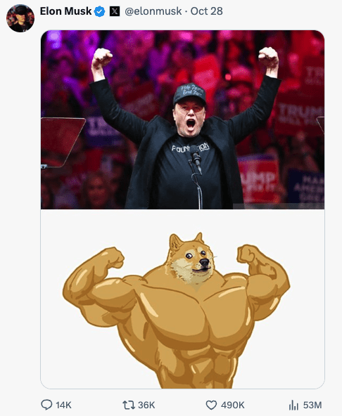 Screenshot of Elon Musk tweet with doge