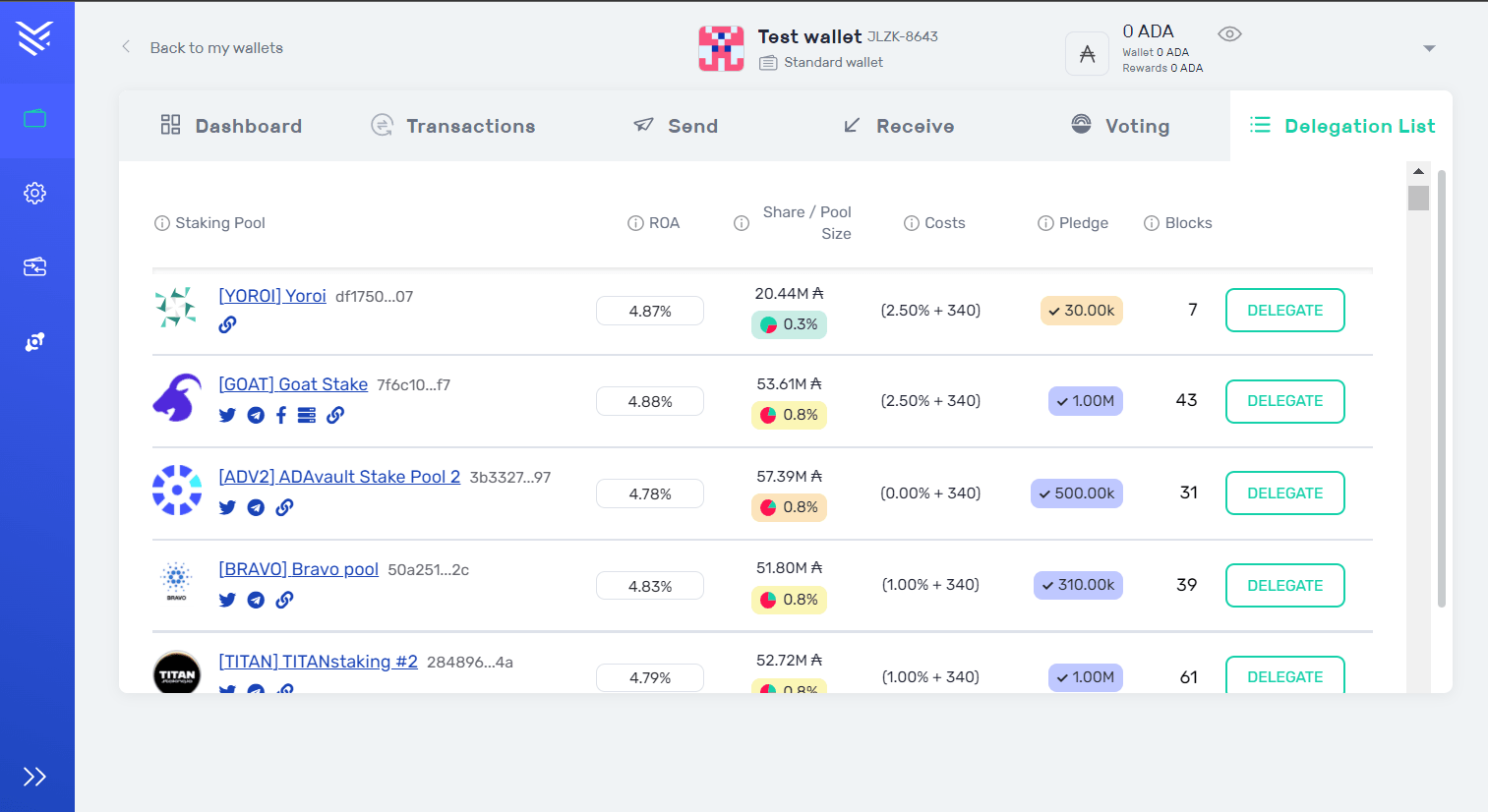 Screenshot of Yoroi Wallet.