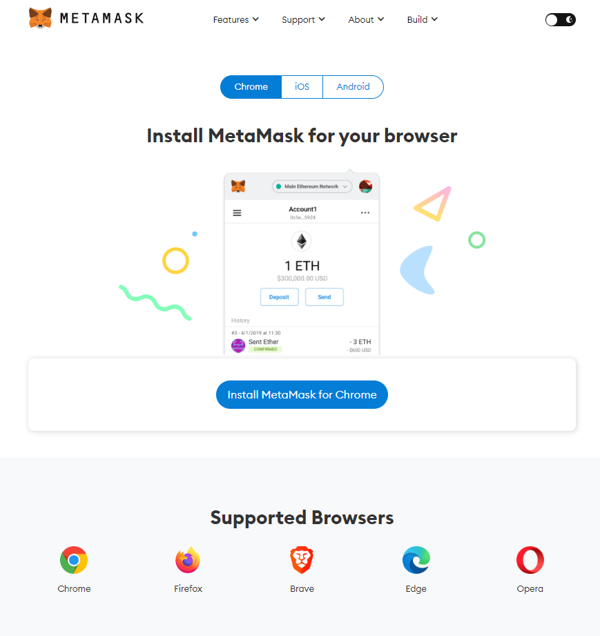 Screenshot of Metamask website.