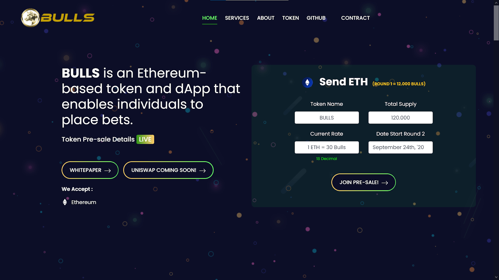 screenshots of the homepage of Bulls.finance decentralised applications