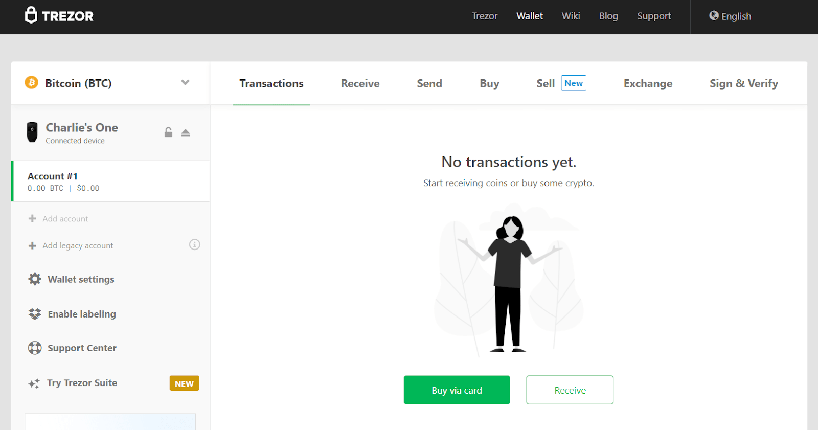 Screenshot on showcasing on how to receive crypto on the Trezor Model T.
