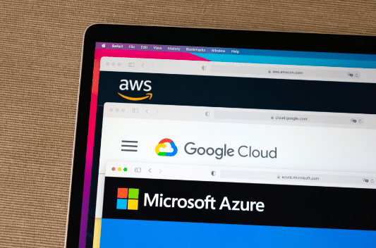 AWS, Google Cloud and Microsoft Azure stacked on top.