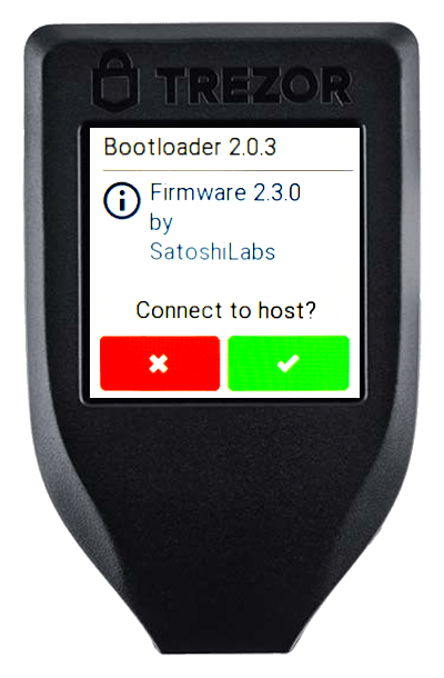 Close up shot of Trezor Model T having its firmware updated. 