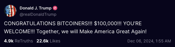donald trump tweet on bitcoiners