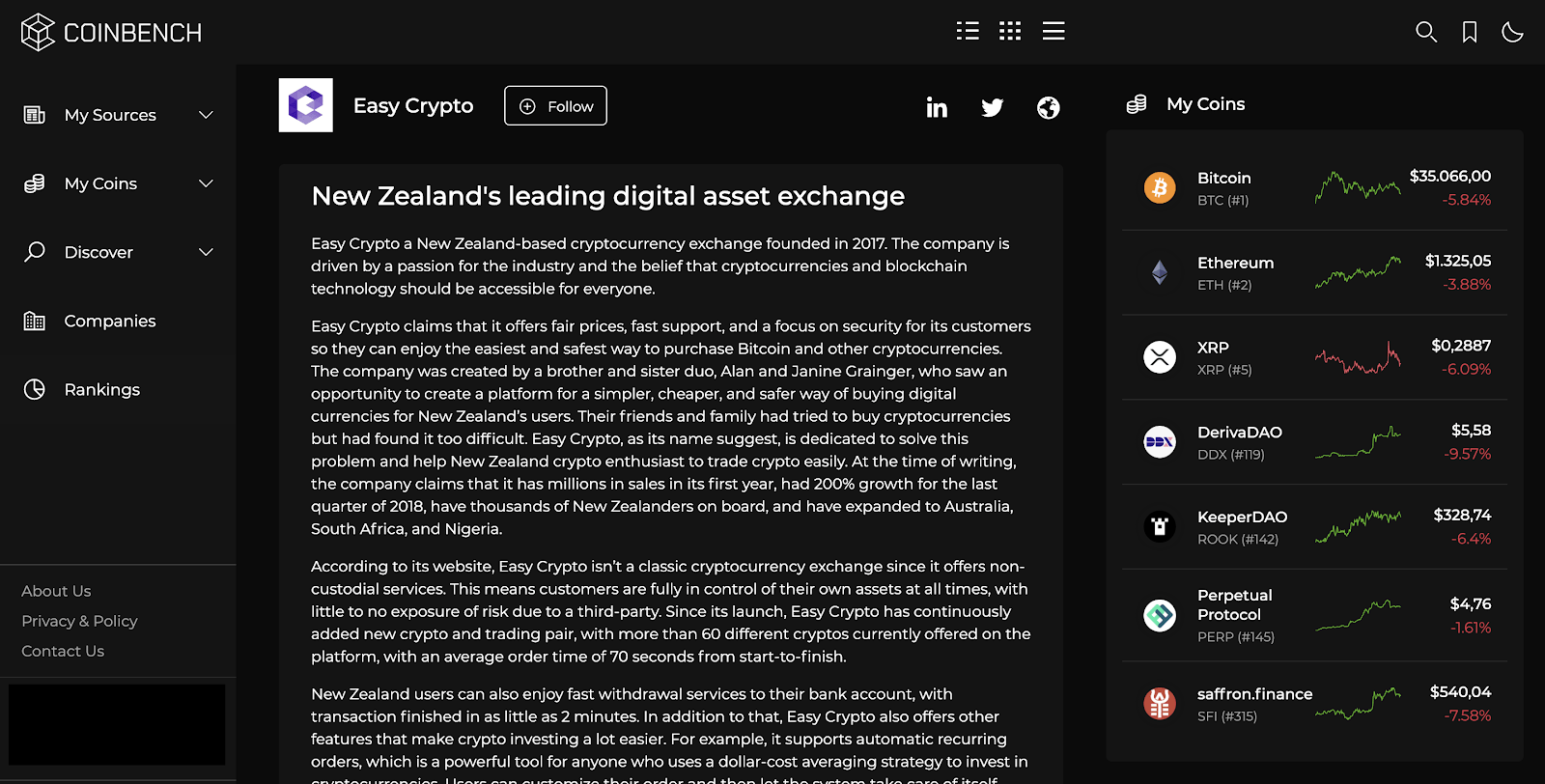 Follow Easy Crypto at Coinbench