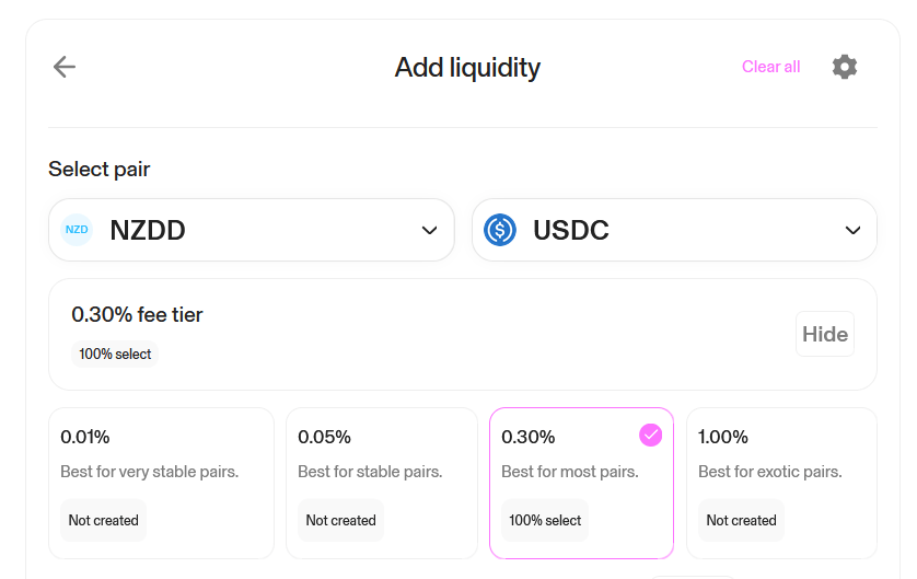 Screenshot of NZDD pair and usdc