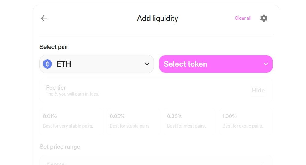 Screenshot of Uniswap liquidity pairs