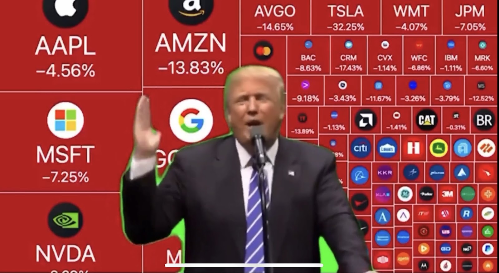 Image of Trump overlayed on top of red stock market