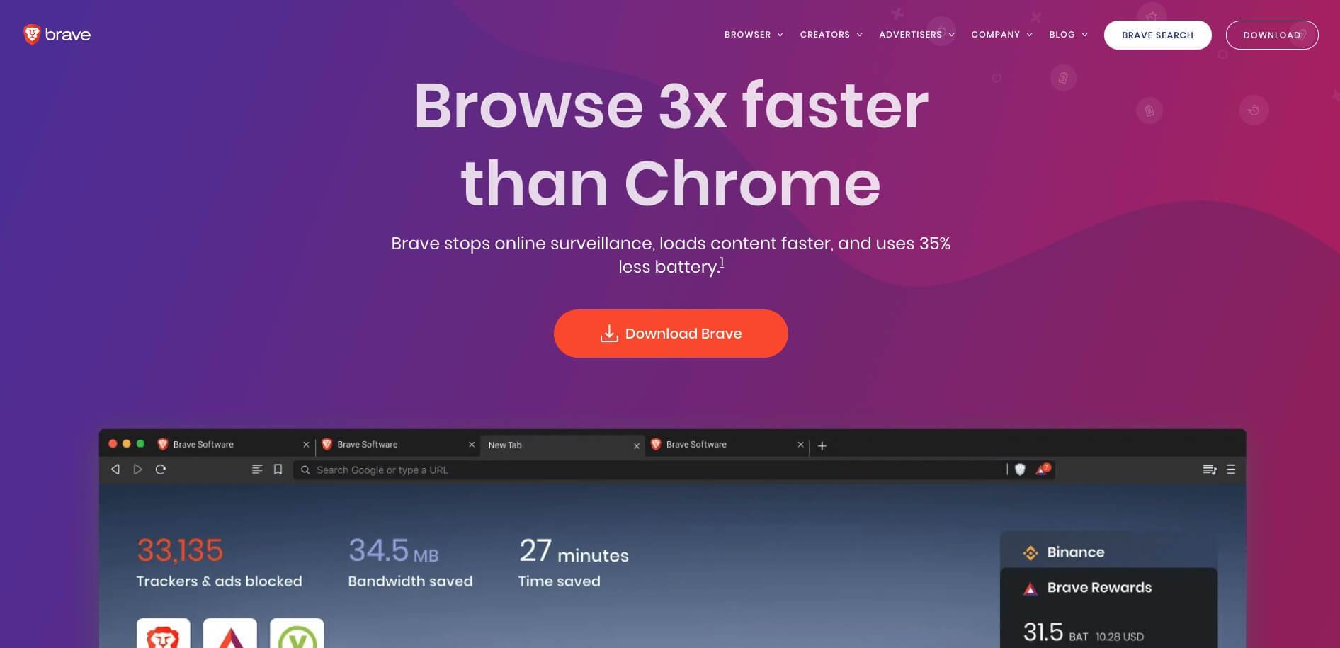 Screenshot of Brave browser homepage