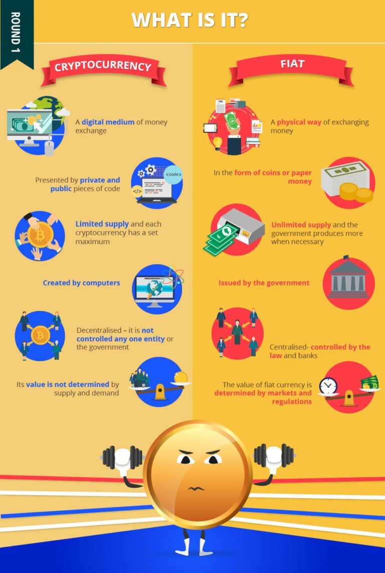 Bitcoin vs fiat currency infographic comparison