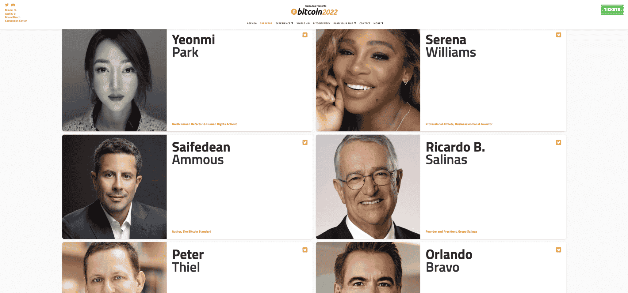 Screenshot of guest speakers in Bitcoin 2022.
