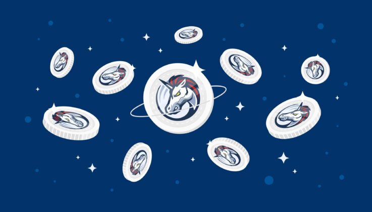1inch (1INCH) crypto token logo on navy background 1inch (1INCH) crypto token logo on navy background