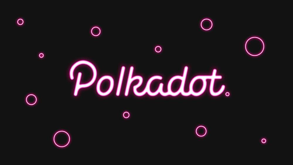 Polkadot (DOT) crypto token pink logo on black background
