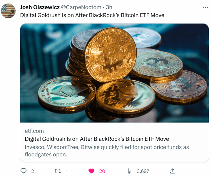 Screenshot of tweet by Josh Olszewicz