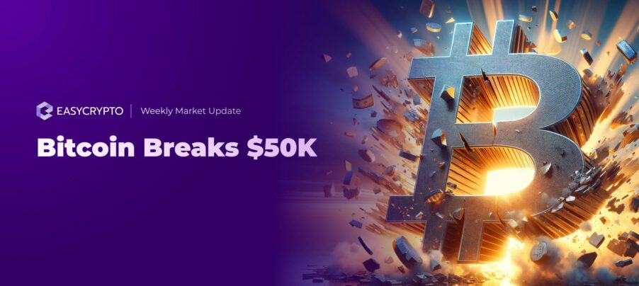 HUB HVC 15 FEB 2024 - Bitcoin Breaks $50K (1) Week 7 2024 weekly HVC crypto market update blog cover.