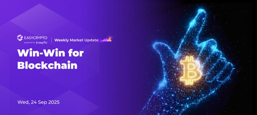 Blog cover image showcasing digital hand pointing up with Bitcoin logo