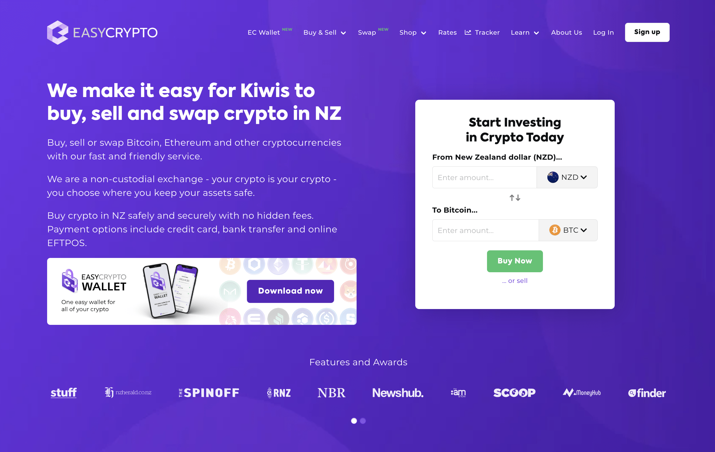 Screenshot of Easy Crypto NZ homepage.