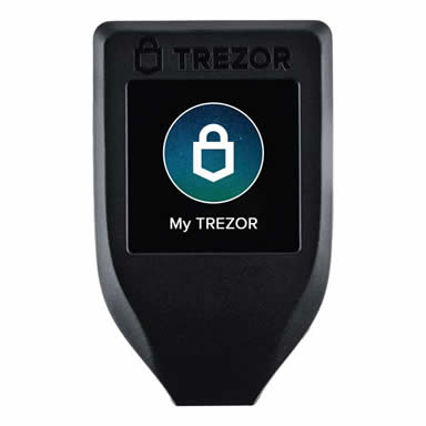 Trezor hardware crypto wallets on a white background