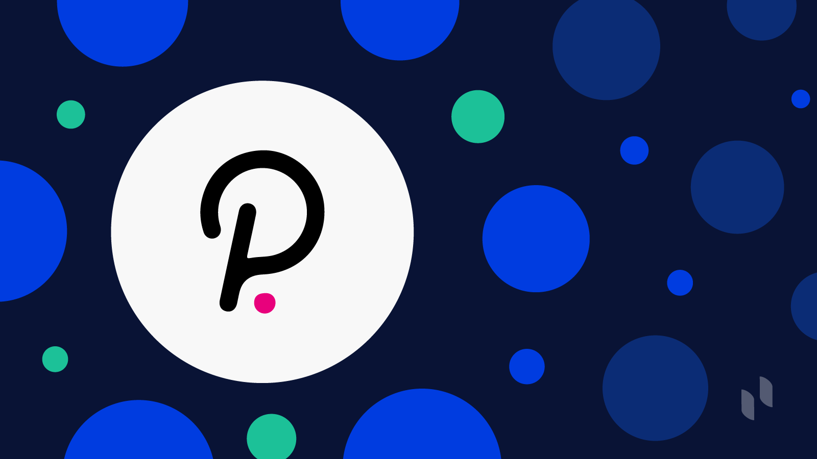 Polkadot logo on a blue and white background. 