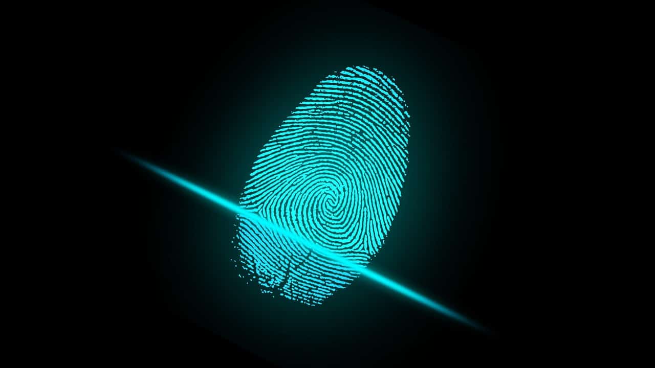 Image of a fingerprint on a black background to illustrate the idea of digital identity. 