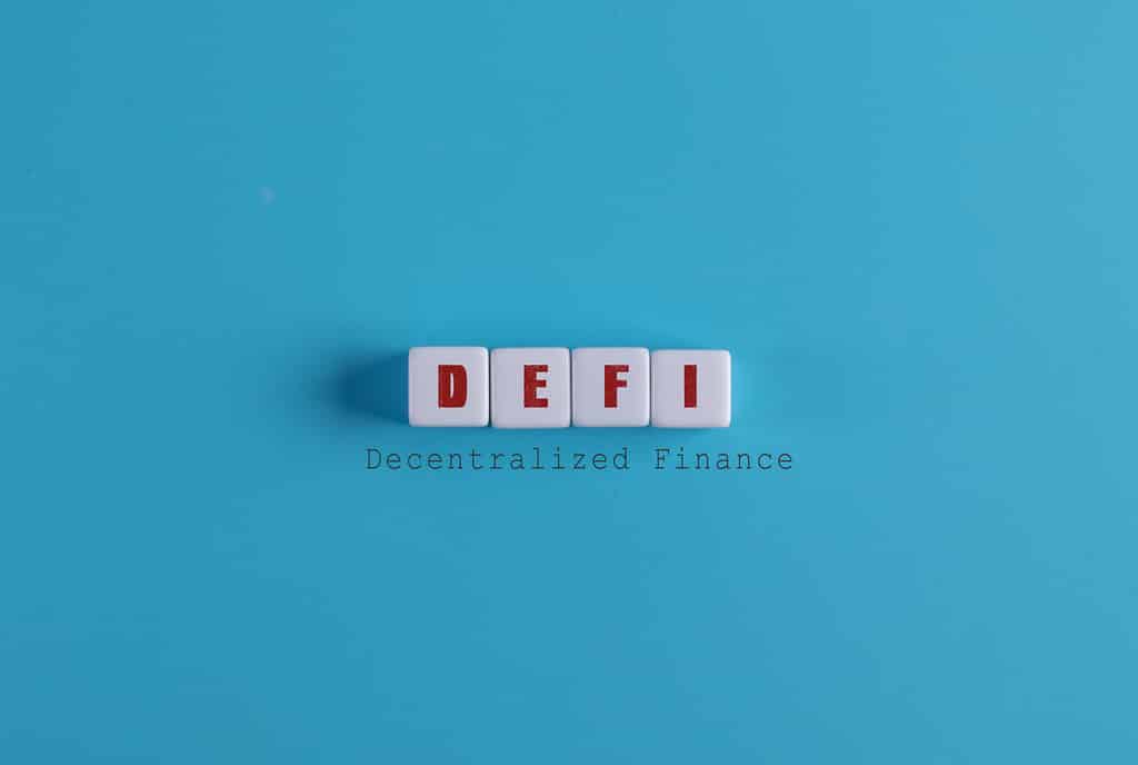 Illustration of defi on a sky blue background.