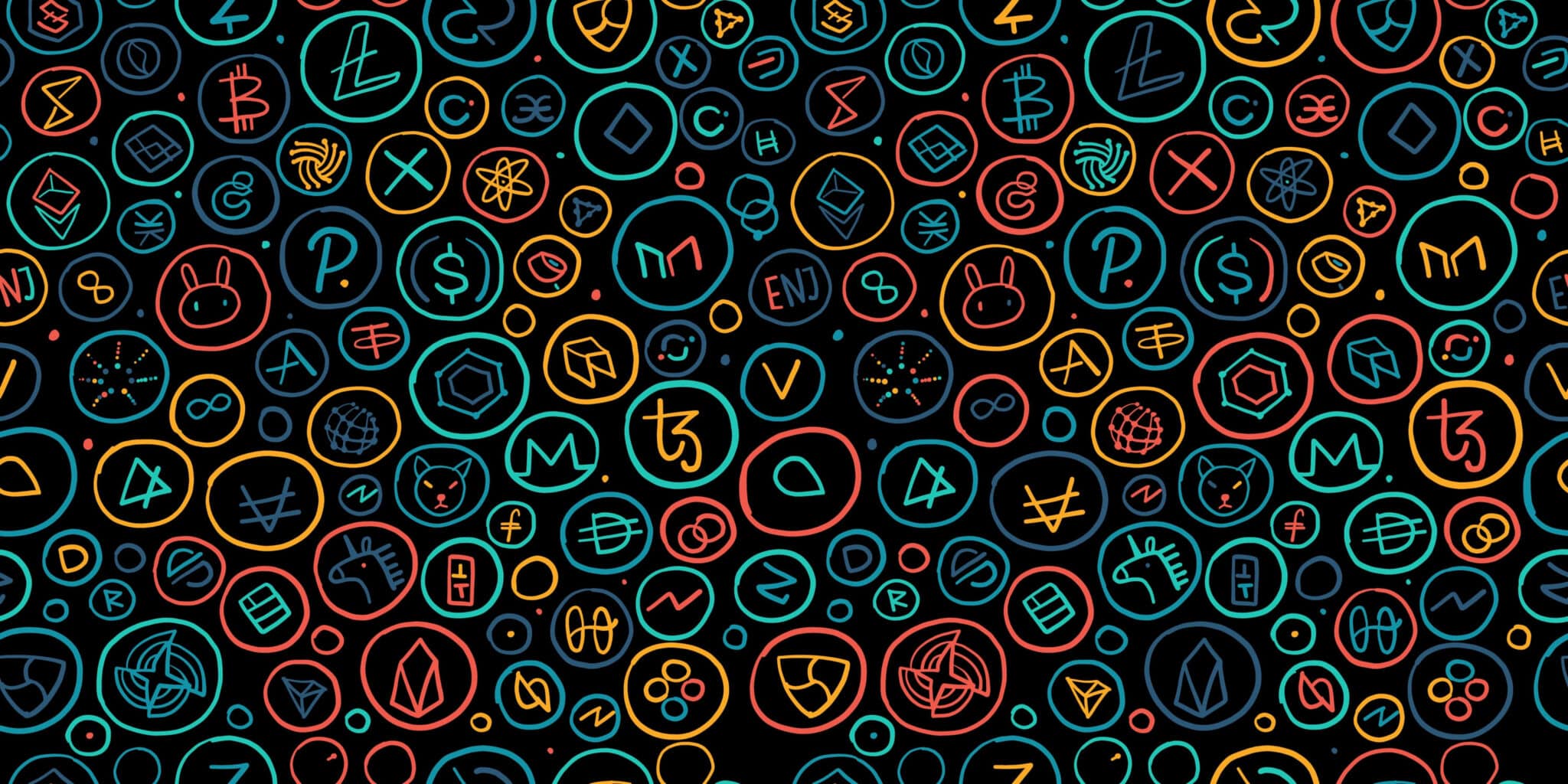 Illustration of random cryptocurrency coins and tokens to illustrate altcoins.