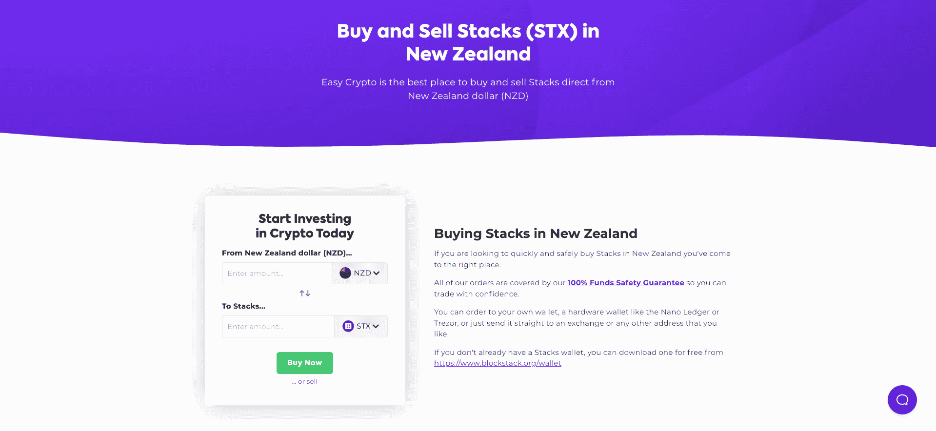 Screenshot of STX individual coin page showcasing the pairing with NZD.