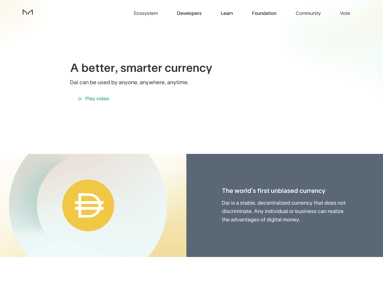 Screenshot of MakerDAO homepage.