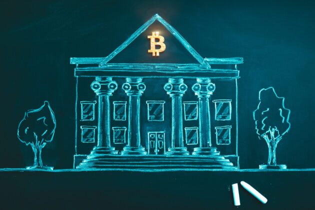 Bitcoin logo on a government building Bitcoin logo on a government building