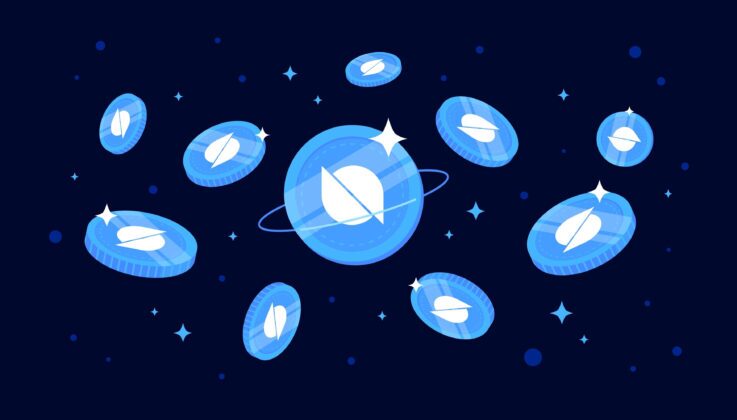 Illustration of Ontology crypto token ONT on blue background Illustration of Ontology crypto token ONT on blue background