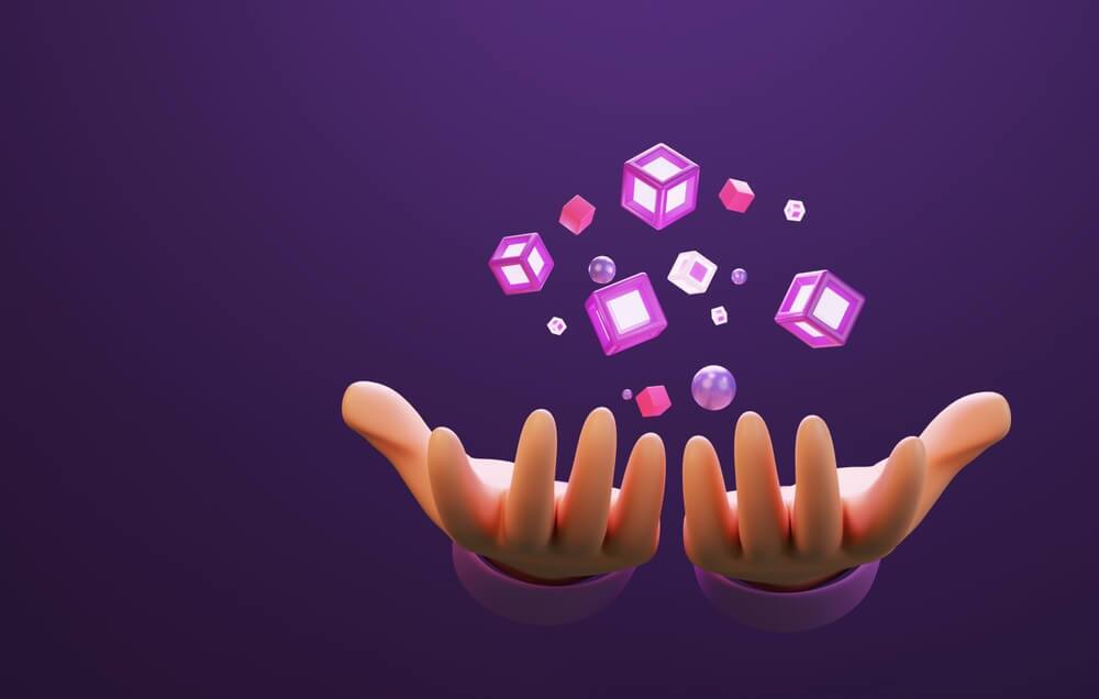 Illustration of hand with floating blocks