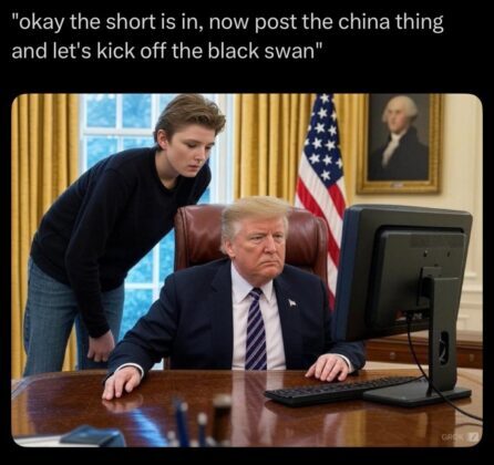 Image screenshot of President Trump sitting behind his desk in the oval office.