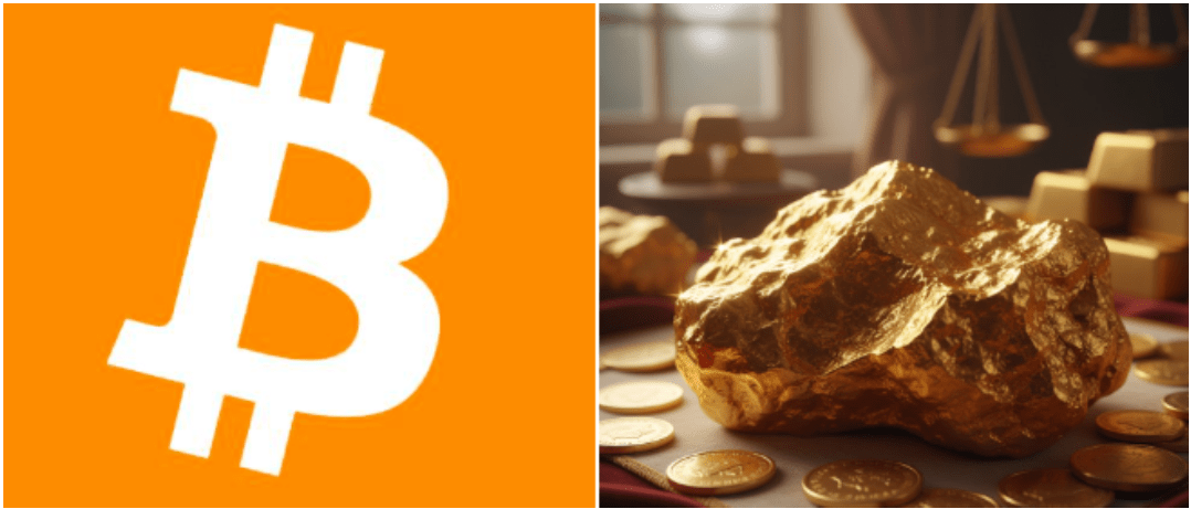 Orange BTC Square logo next to 1 KG of actual gold