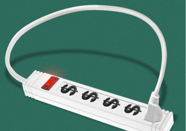 Image showcasing a power strip plugging into itself with dollar signs