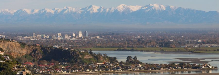 Christchurch with alps in background