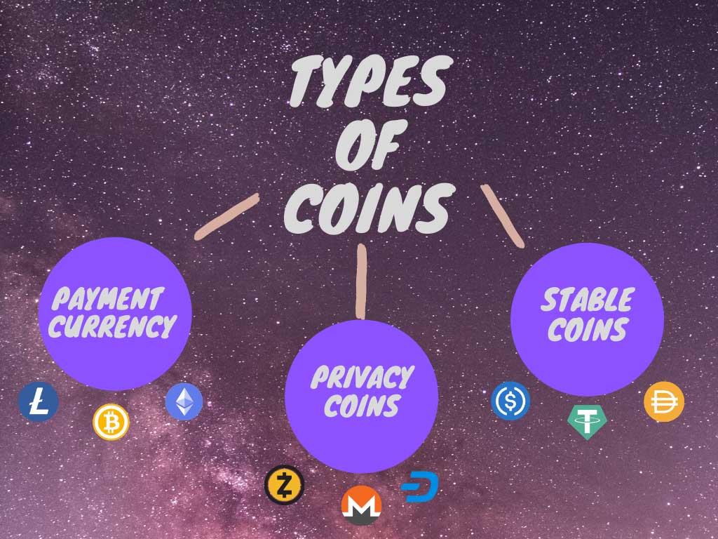 An infographic to illustrate the types of cryptocurrency coins