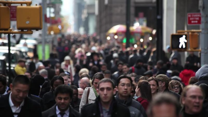 People walking through times square in New york