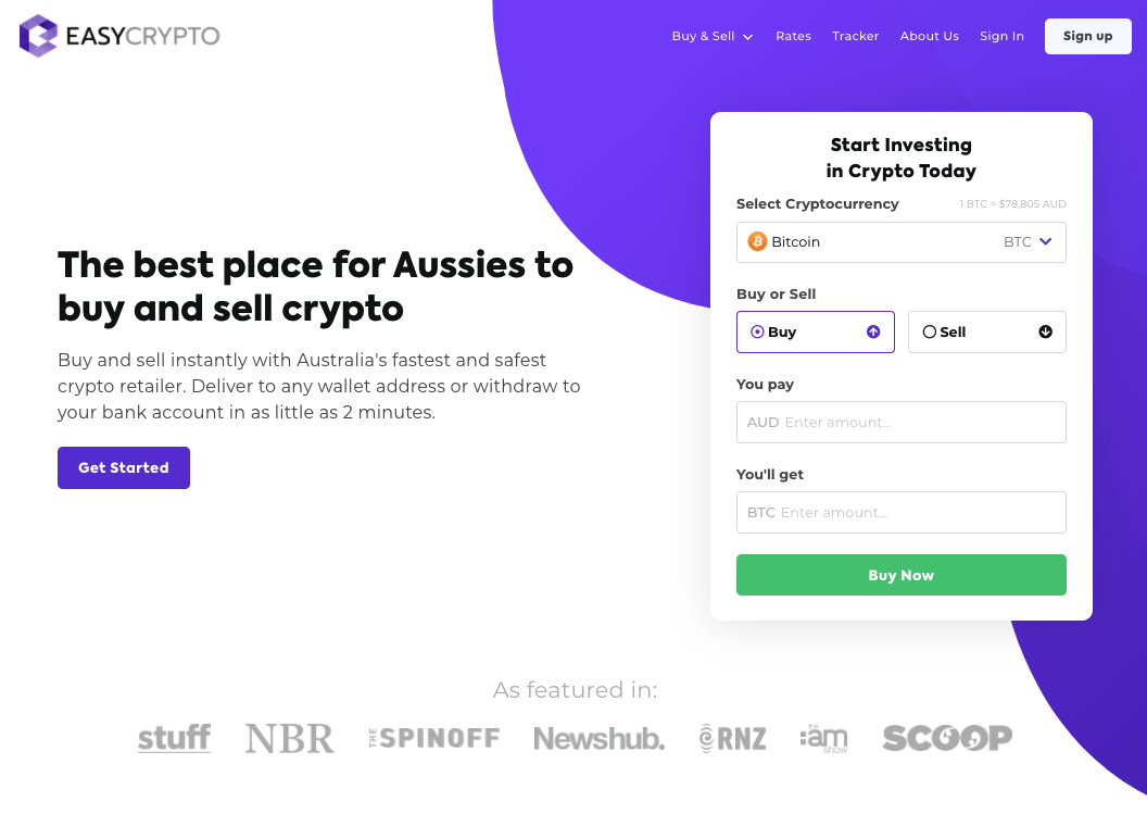 Screenshot of Easy Crypto Australia homepage.