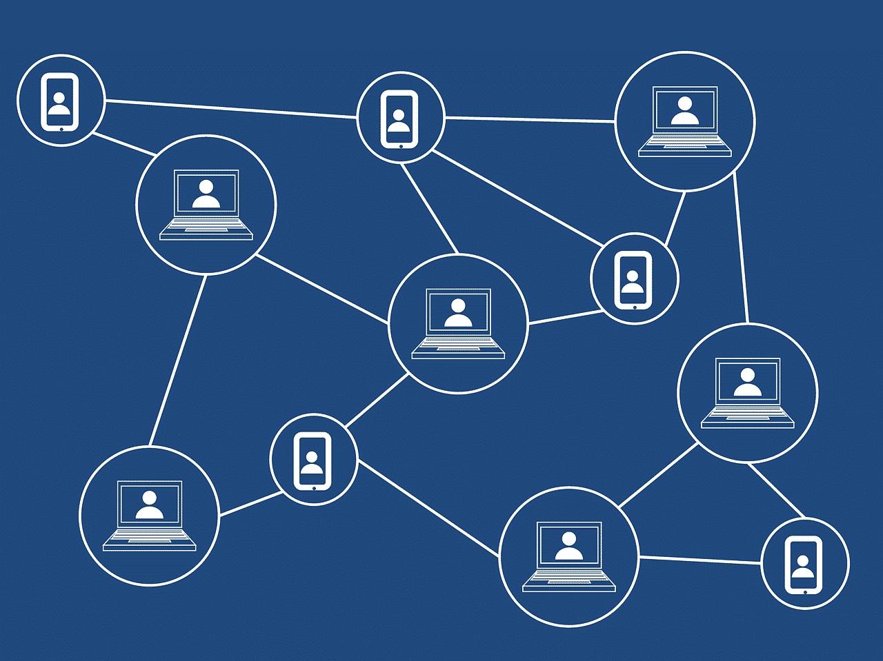 Illustration of a network of computers to represent a blockchain network. 