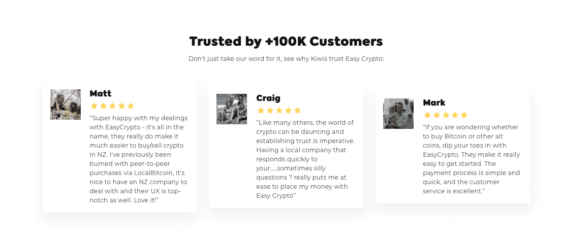 Screenshot of Easy Crypto reviews to illustrate how easy it is to use. 
