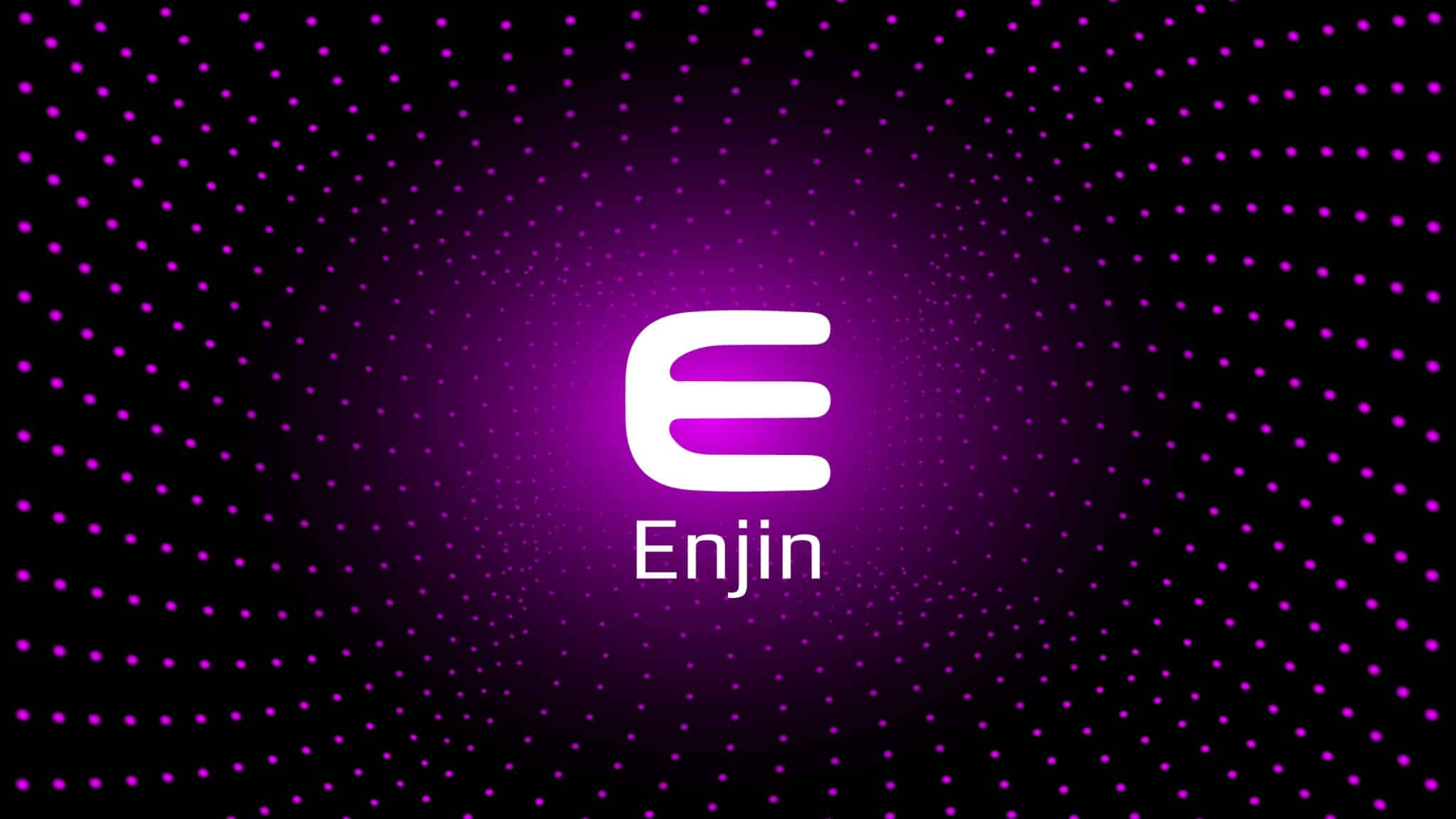 Illustration of the Enjin logo on a dark purple background. 