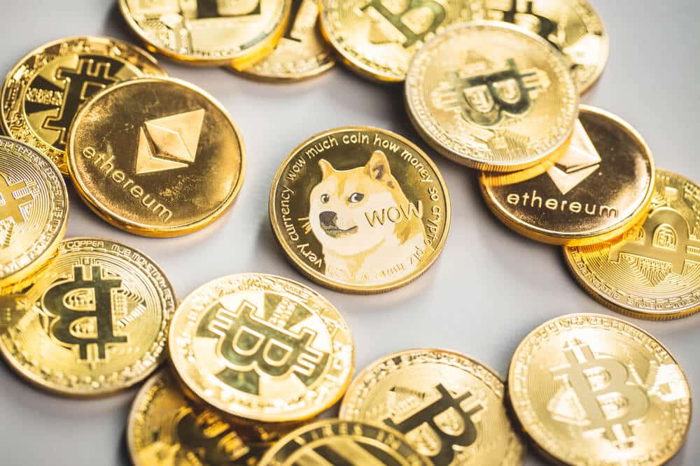 Dogecoin DOGE close up photo.