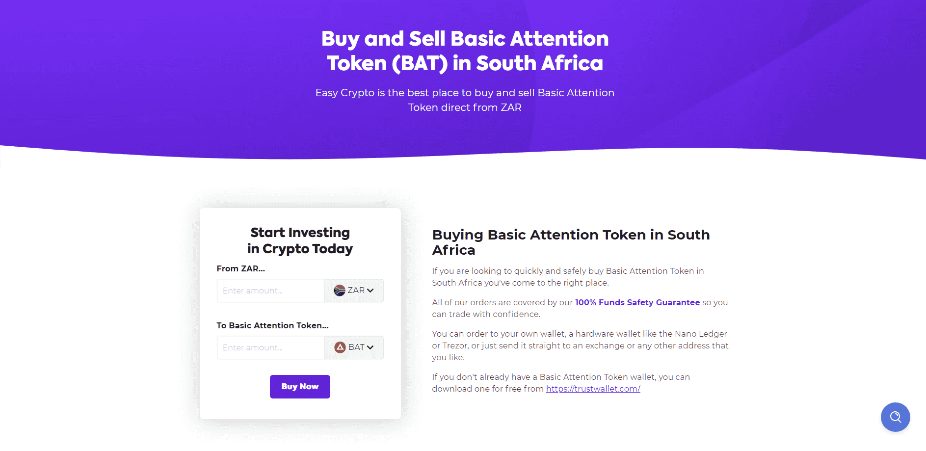 How to buy Basic Attention Token (BAT) at Easy Crypto