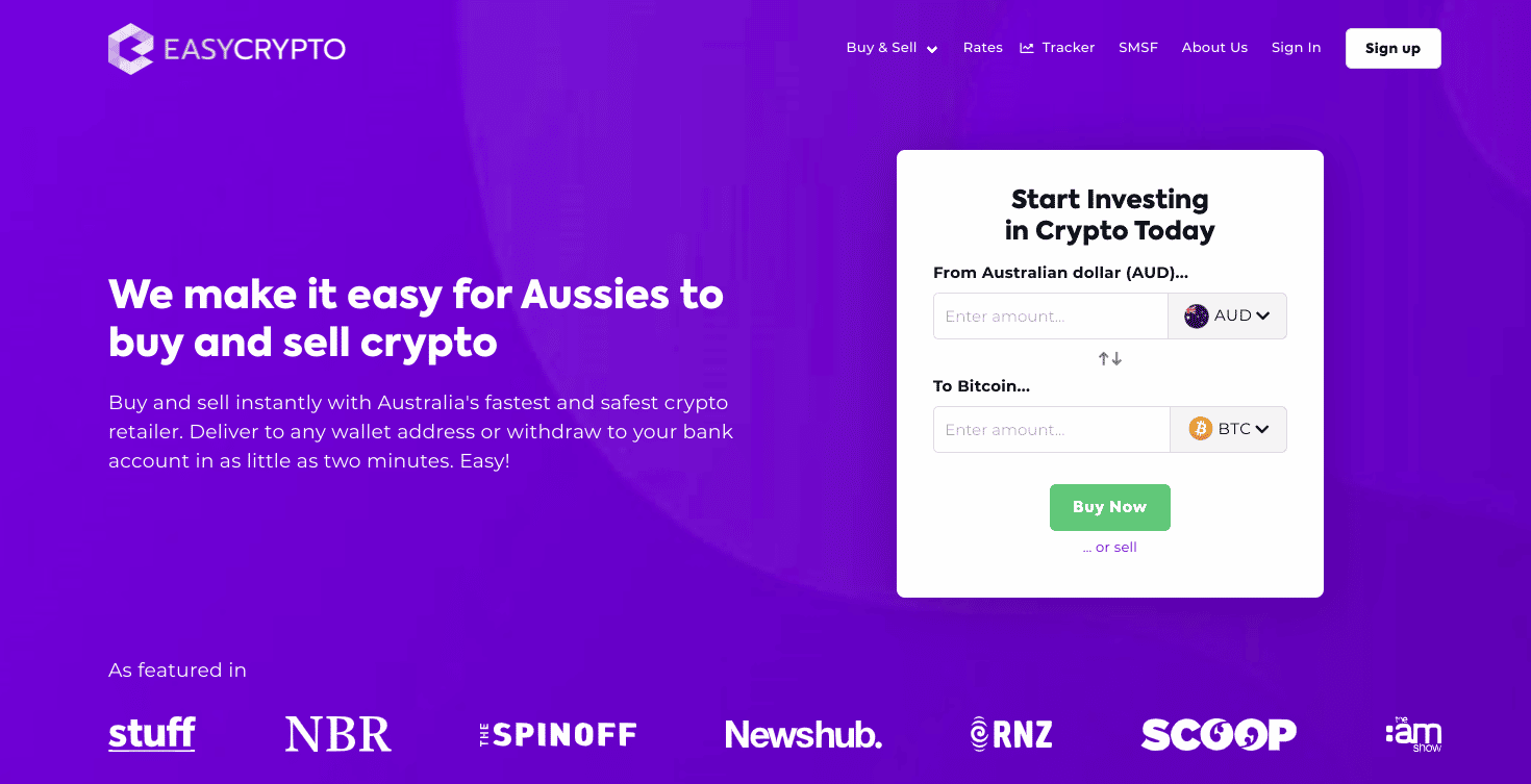 Screenshot of Easy Crypto Australia homepage.