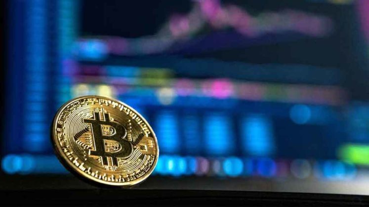 bitcoin with colourful backrgound