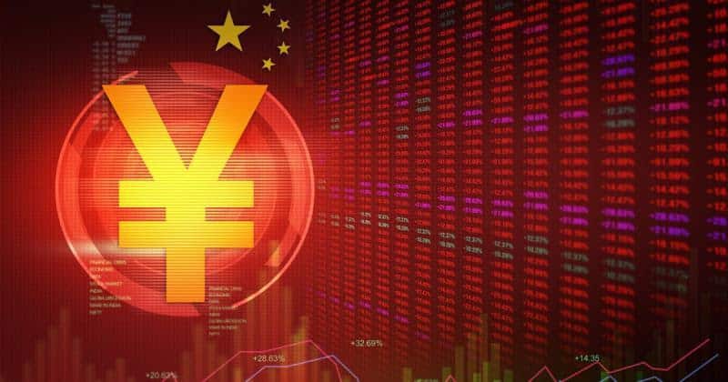 Yuan currency with red market price background