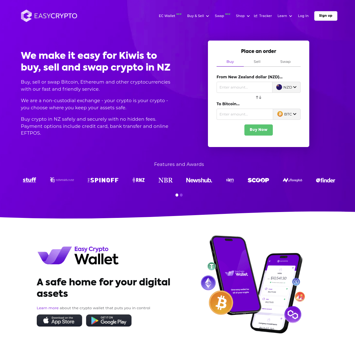 Screenshot of Easy Crypto Homepage