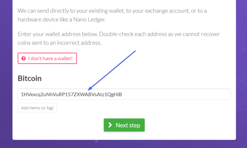 Where to put exodus wallet address at Easy Crypto order form