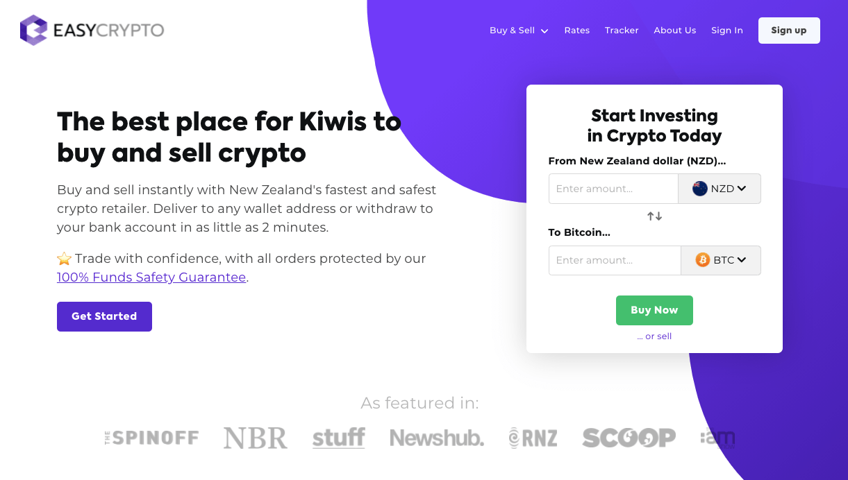 Screenshot of Easy Crypto NZ homepage.